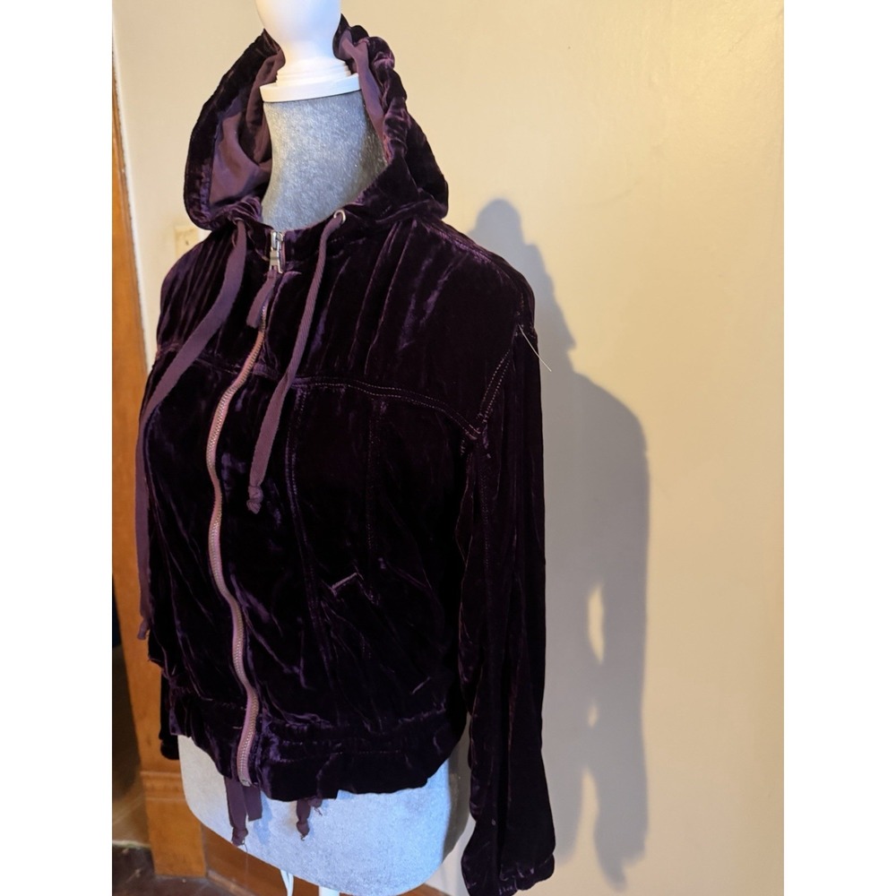 marrakech anthropologie Burgundy Velvet‎ Jacket Hoodie Romantic Vampire Goth XS - Picture 4 of 11